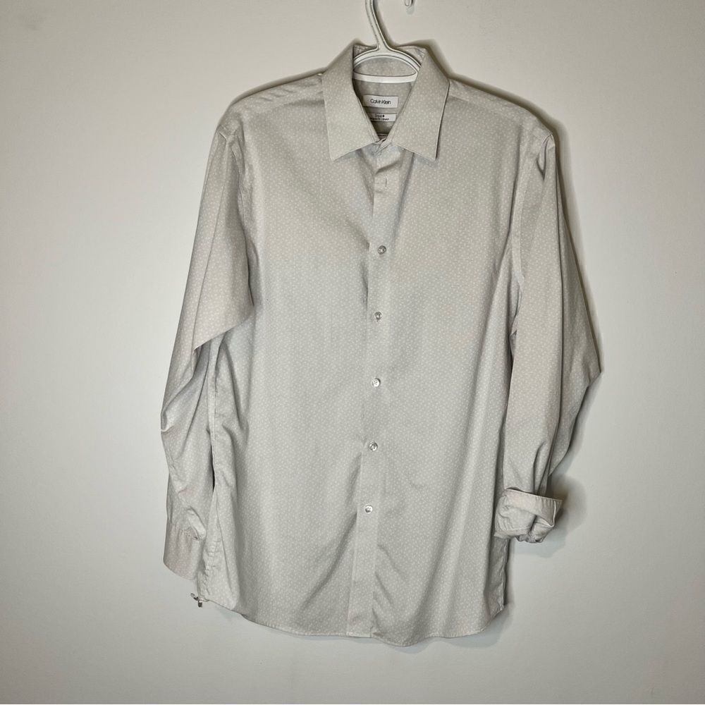 Calvin Klein Steel Regular Fit White Print Dress Shirt Men’s 15 1/2 32/33 (L)